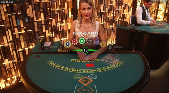 Determine your stake in three card poker