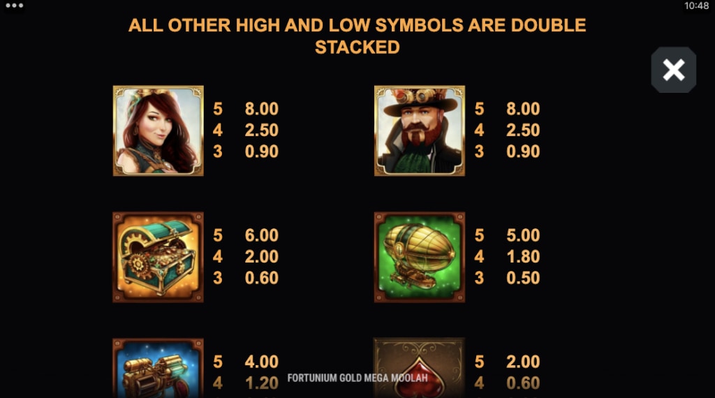 Symbols fortunium gold mega moolah slot